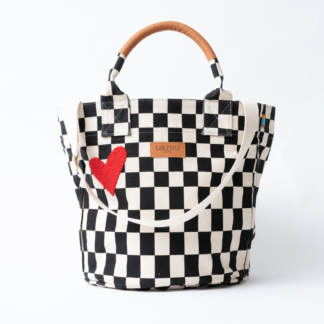 Image of FINAL SALE: Checkered Weekender - Beaded Red LOVE