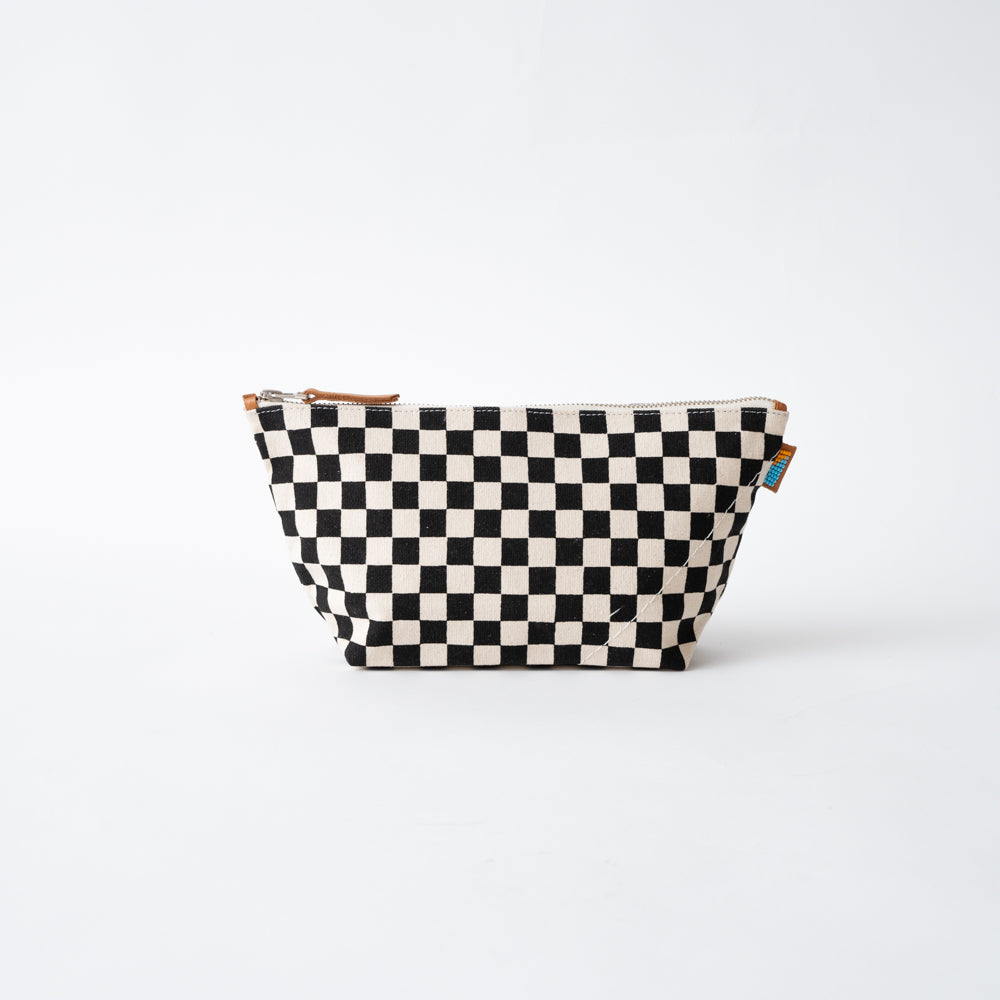 Image of Large Checkered Pouch - Black/Eggshell