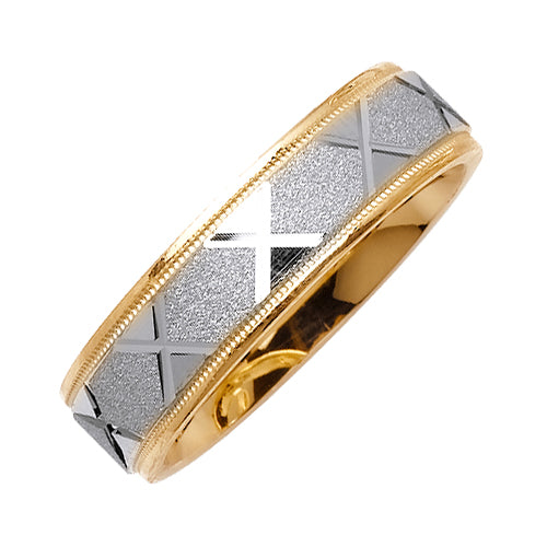 14K or 18K White and Yellow Gold Engraved Ring