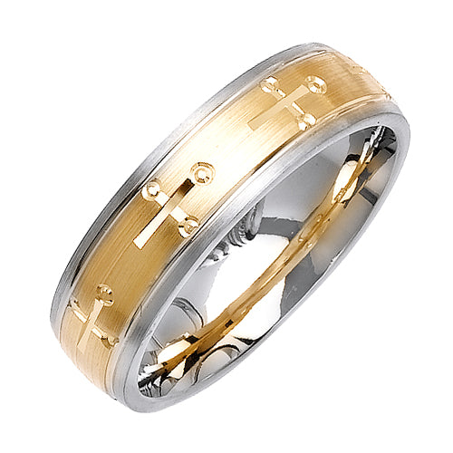 14K or 18K White and Yellow Gold Carved Ring