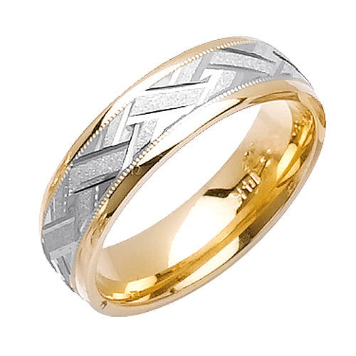 14K or 18K White and Yellow Gold Carved Center Ring