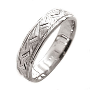 14K or 18K White Gold Carved Center Ring