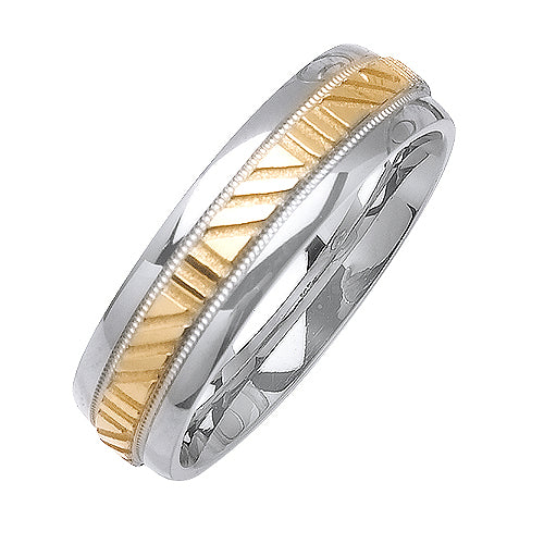 14K or 18K White and Yellow Gold Carved Center Ring