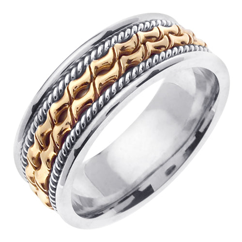 14K White/Rose or White/Yellow Hand Braided Cord Ring Band | JDbandsjewelry