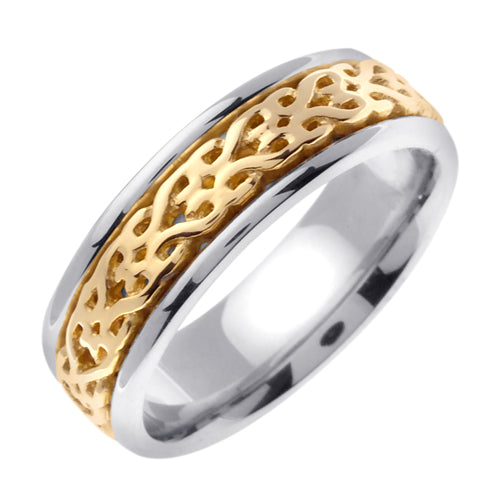 Silver or Titanium With 14K Yellow Gold Celtic Ring