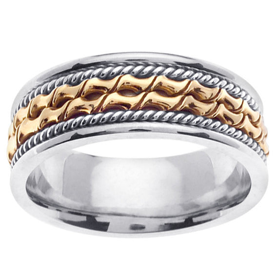 14K Two Tone Gold Hand Braided Cord Wedding Ring Band