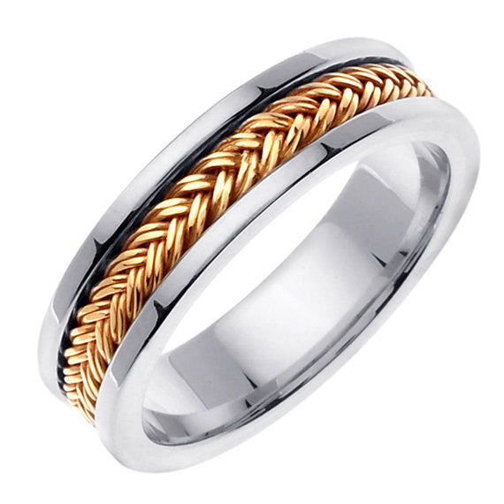 14K Two Tone Gold Hand Braided Wedding Ring Band
