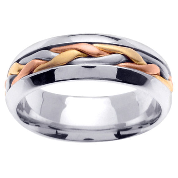 Titanium and 14K Tri Color Gold Hand Braided Cord Wedding Ring Band ...