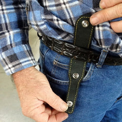 Holster style phone case belt strap attachment