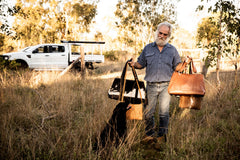 Brian the bag man and Ben the dog at the Wild Harry November 2020 photo shoot