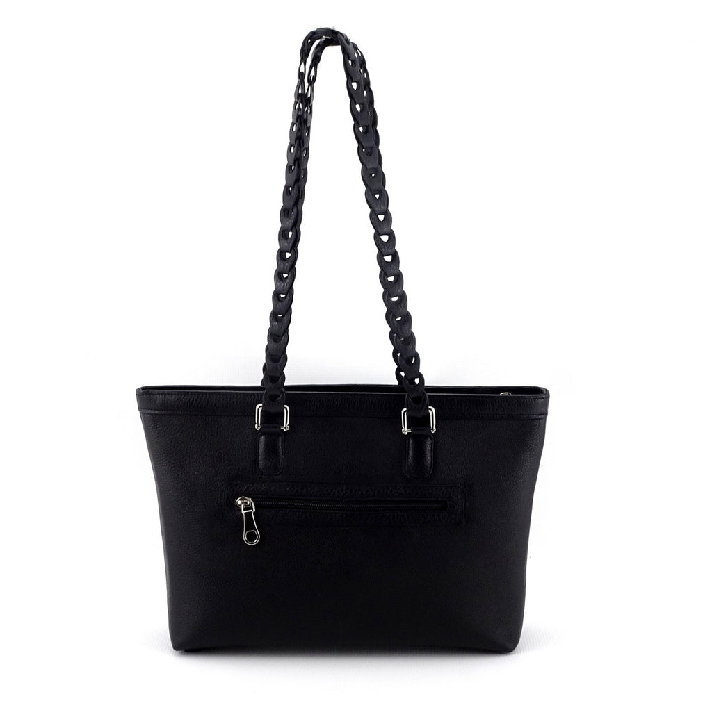 Download Emily Medium black leather tote bag with front zip pocket ...