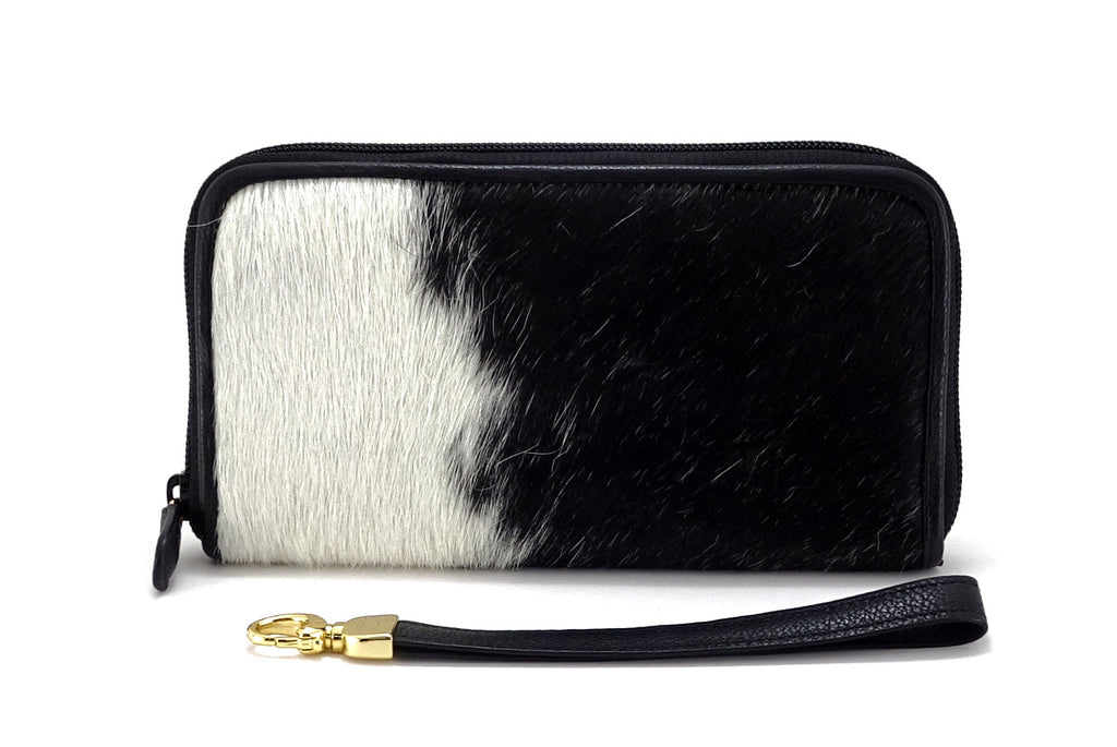 Victoria Black White Hair On Cowhide Ladies Zip Around Purse