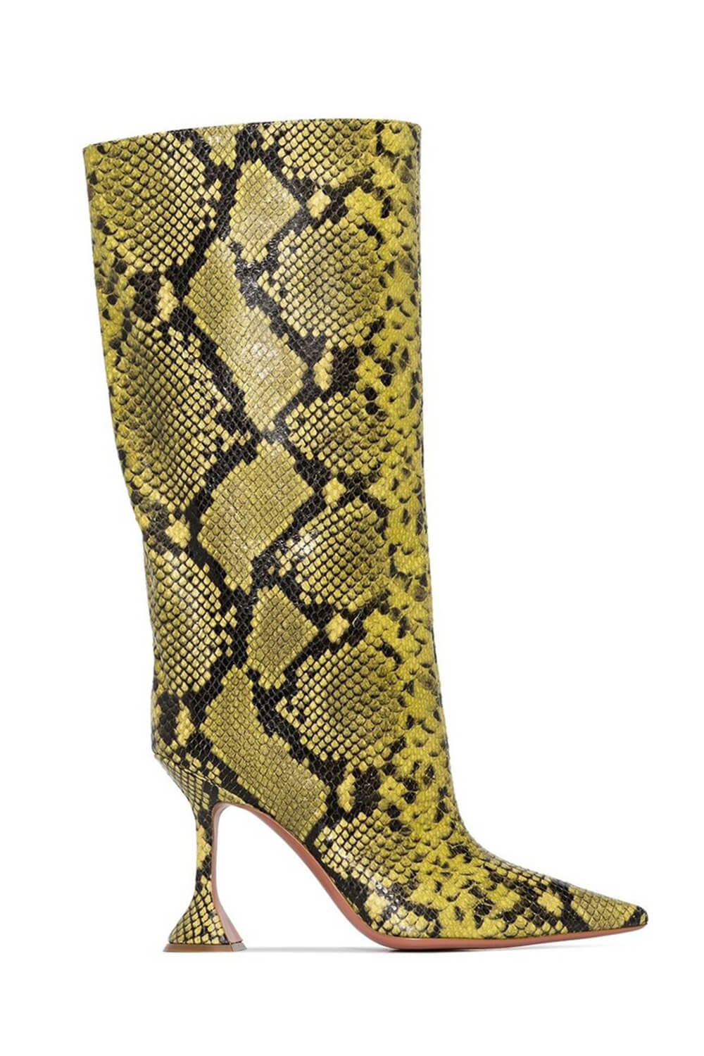 Python-Print Faux Leather Pointed Toe Wide Calf Knee-High Boots