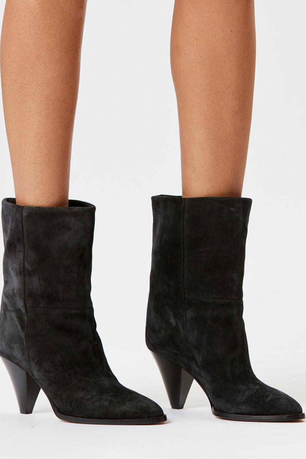 Pointed-Toe Faux Suede Conical Heel Ankle Boots