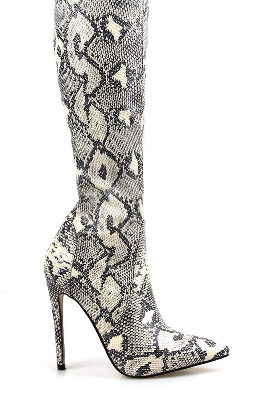 snake print stiletto boots