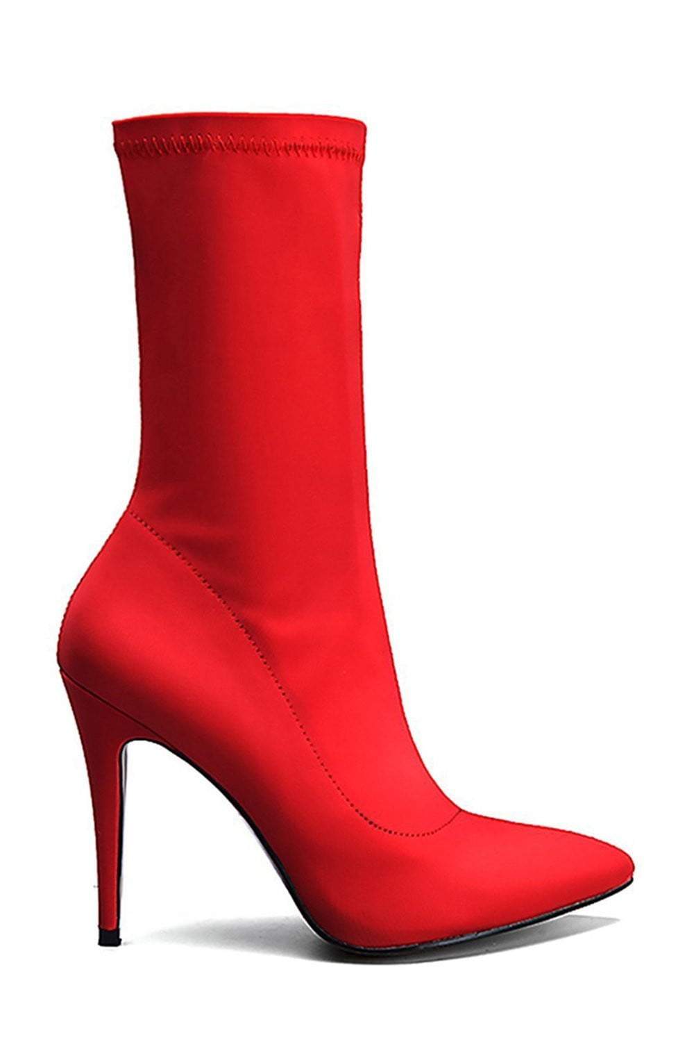 red sock heel boots