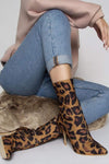 Leopard Print Pointed Sock Stiletto Heeled Boots
