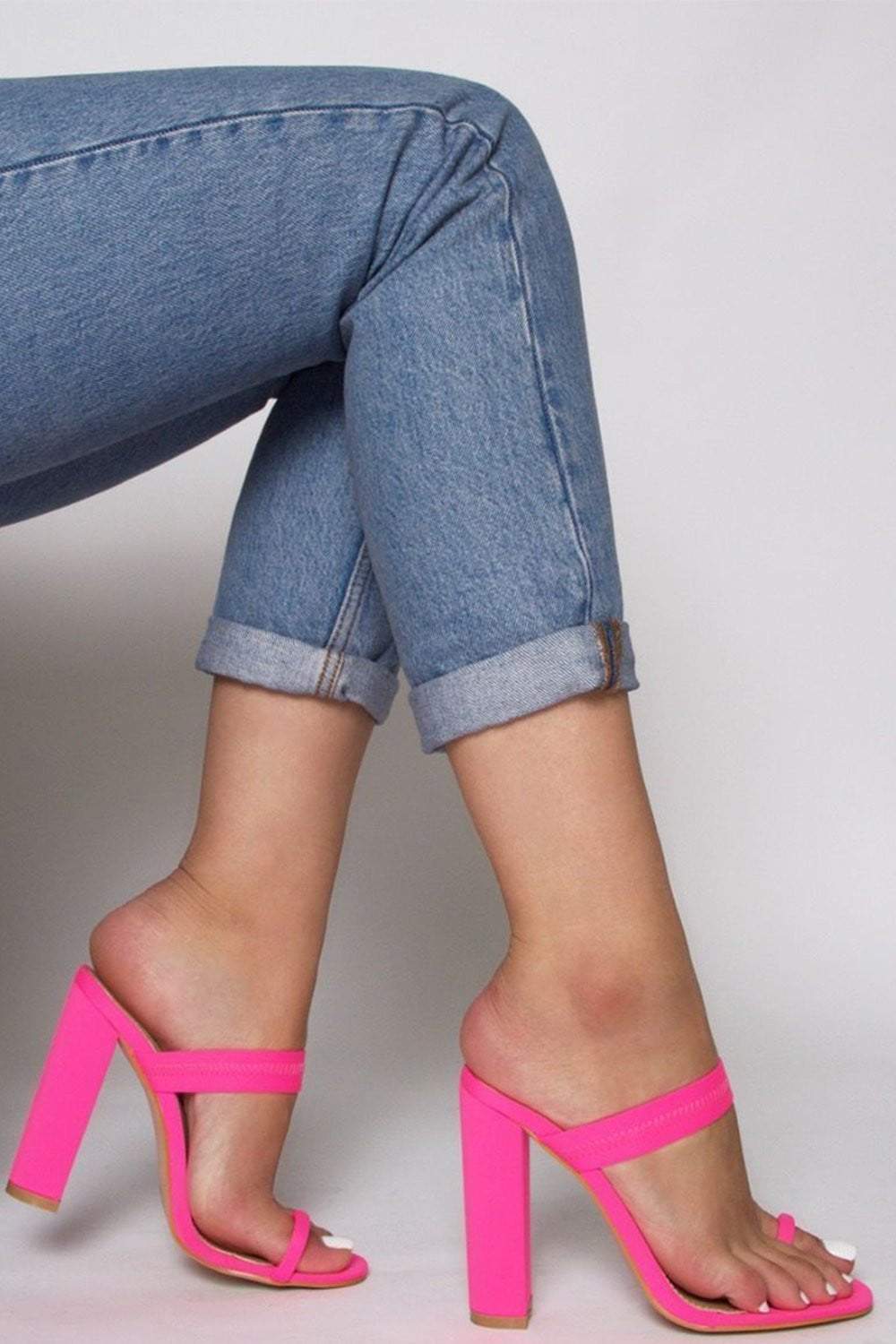 neon pink mules
