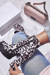 White Leopard Print Faux Suede Chunky Platform Boots