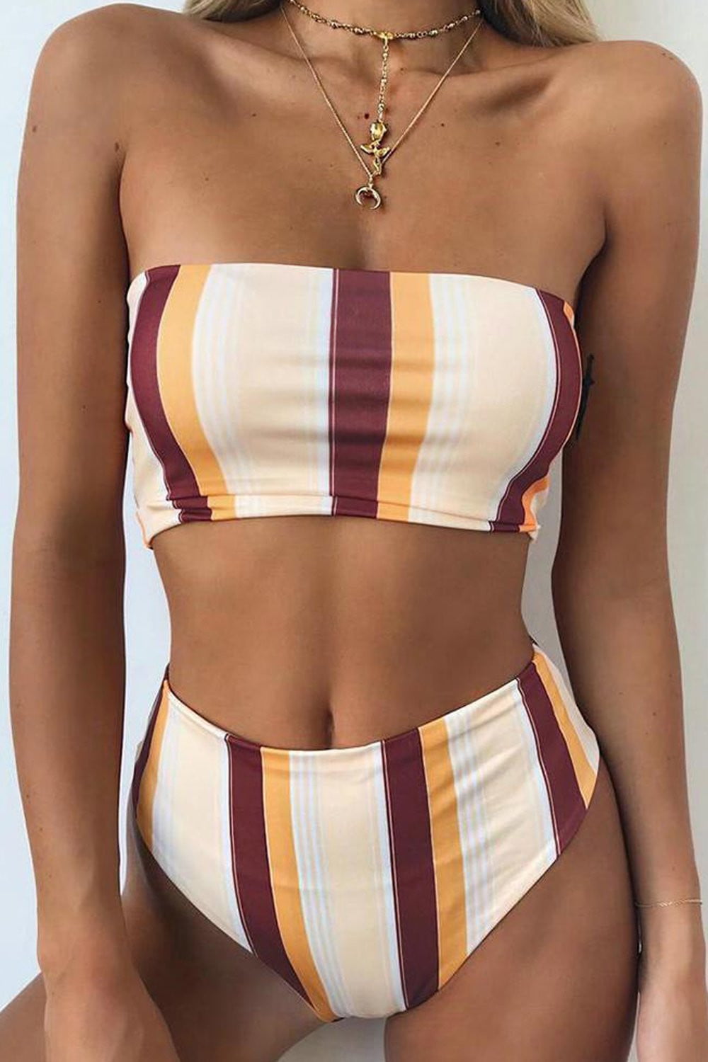 striped strapless bikini