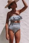 Blue White Striped High Waist Bikini Bottom