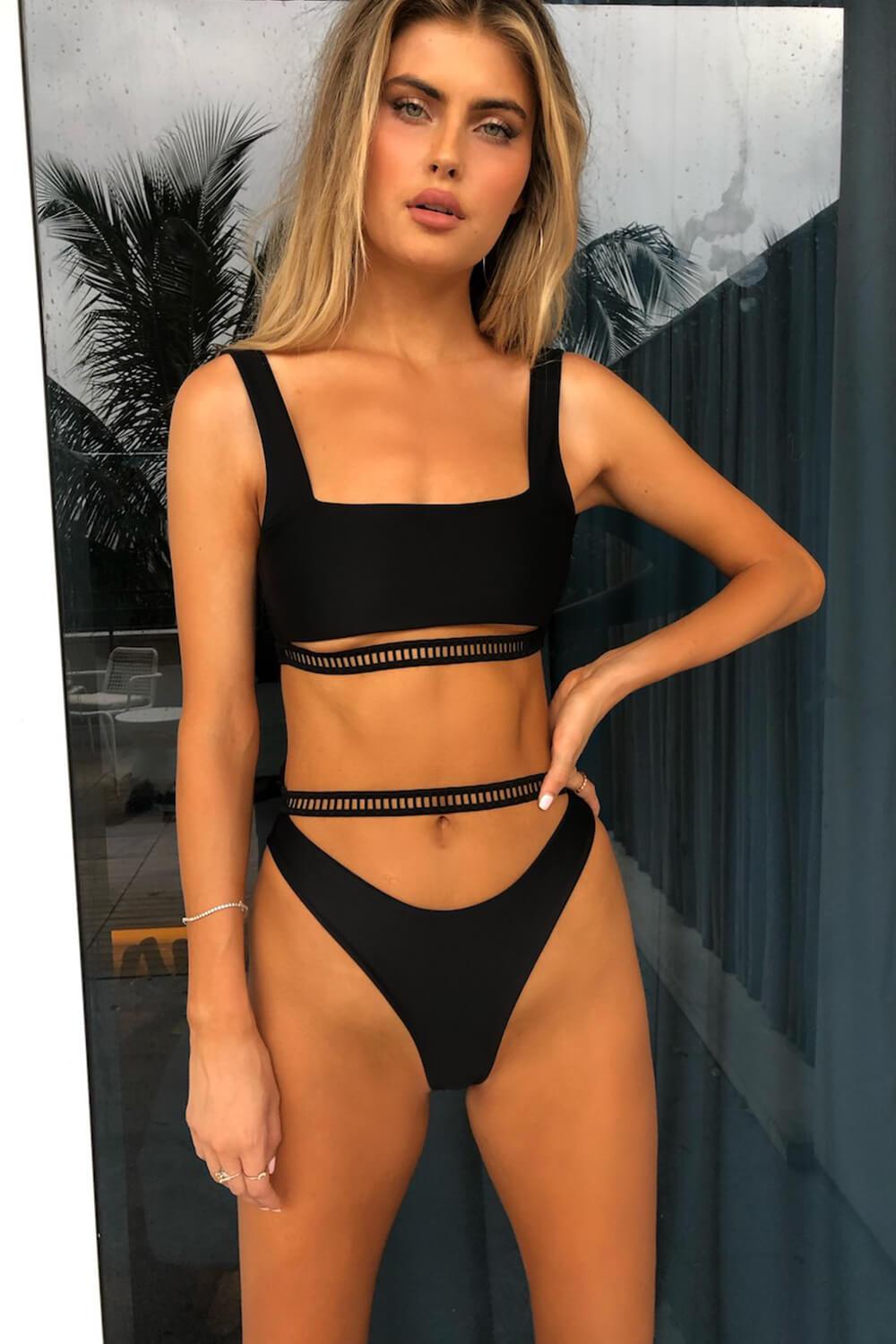 Black Buckle Cut-Out Bikini Bottom - ShopperBoard