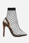 Tan Leopard Print Fishnet Clear Perspex Fishnet Ankle Sock Heels