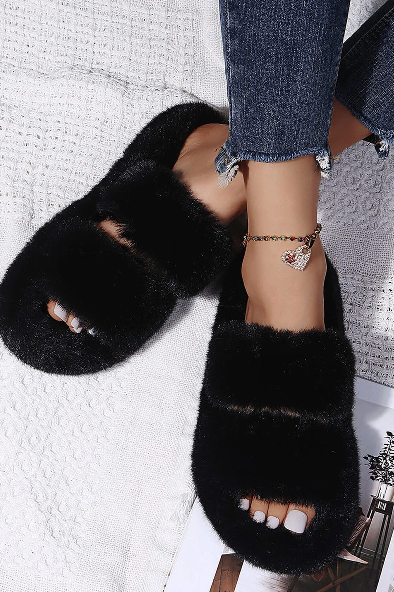 fluffy strap slippers