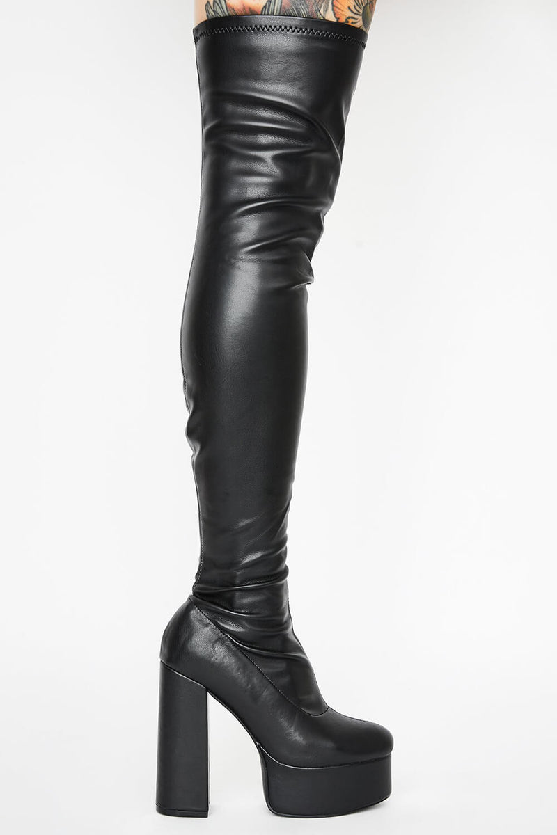 Black Chunky Platform Block Heel Thigh High Boots – FloralKini