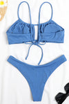Blue Ribbed Cutout Ruched Bust Bralette Bikini Top