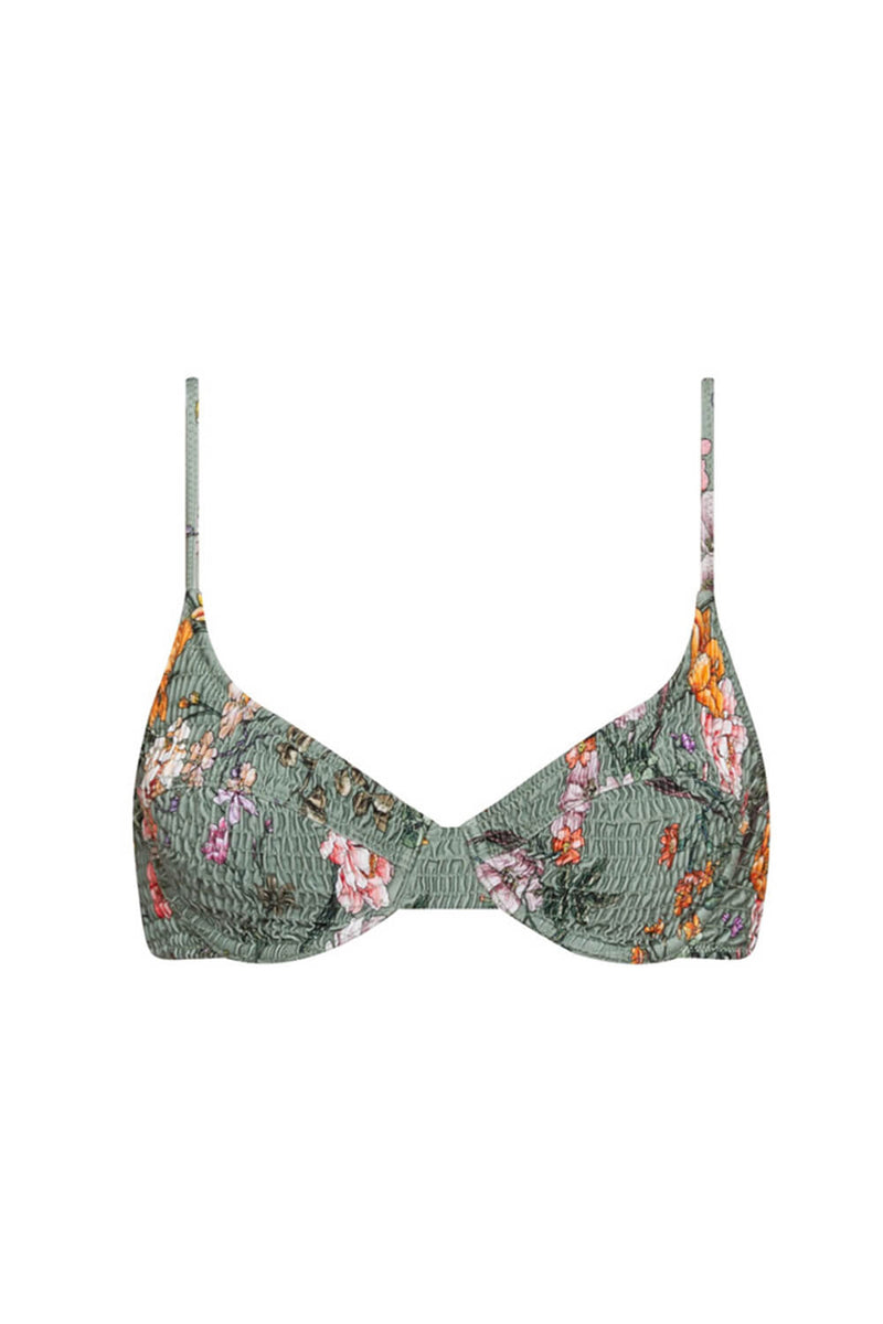 Dark Cyan Floral Ruched Bra Underwire Bikini Top – FloralKini