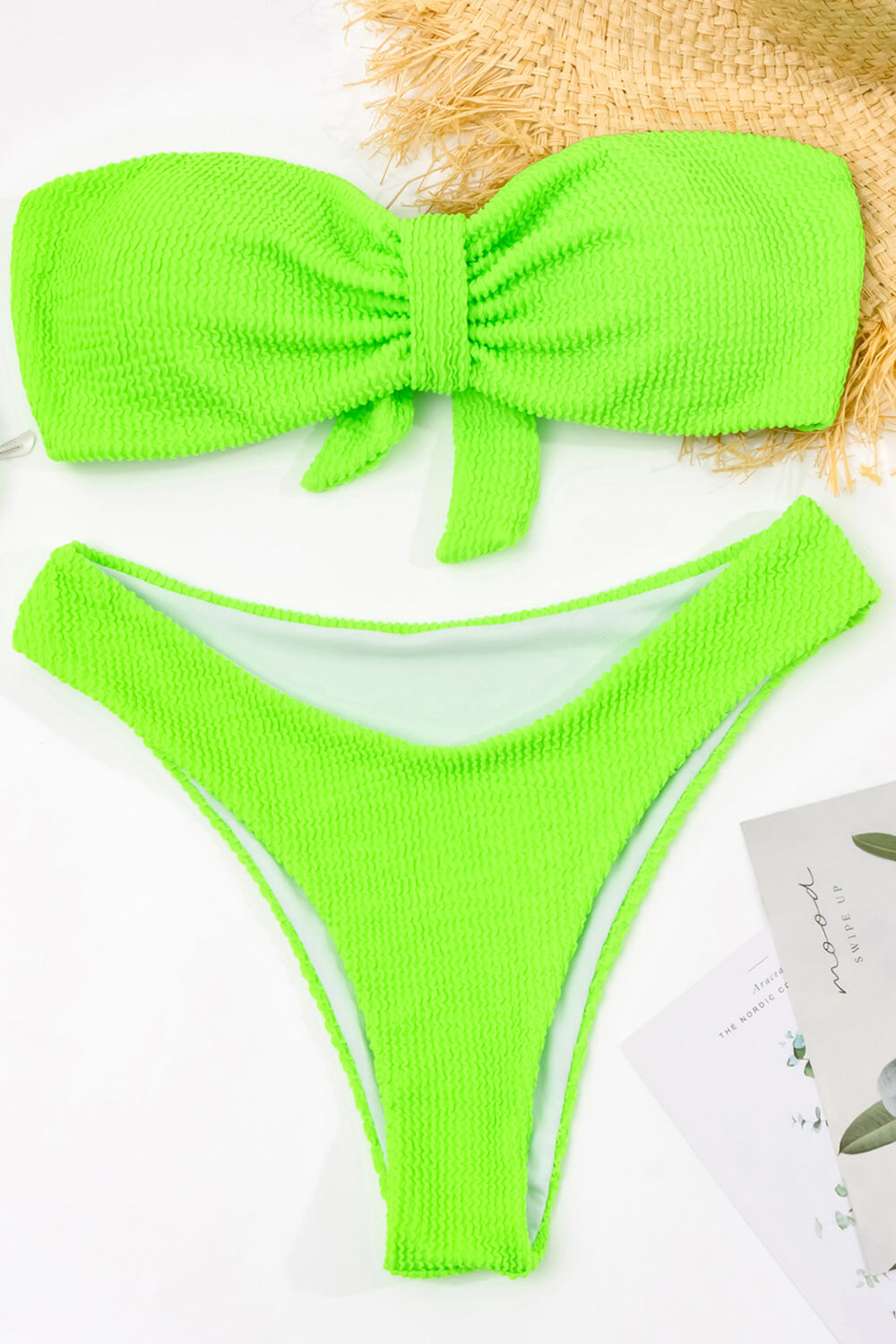 Lime Crinkle Bandeau Bow Bikini Top – FloralKini