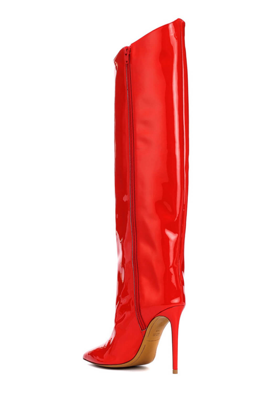 Metallic Finish Knee-High Pointed Toe Stiletto Boots - Red – FloralKini