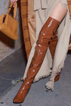 Cognac Patent Pointed Toe Stiletto Heeled Over-The-Knee Boots