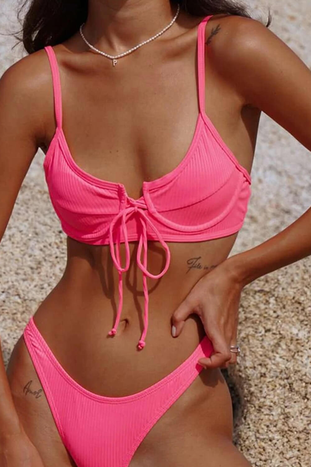 Crinkle Plunge Neck Crop Cut-Out Bikini Set – FloralKini