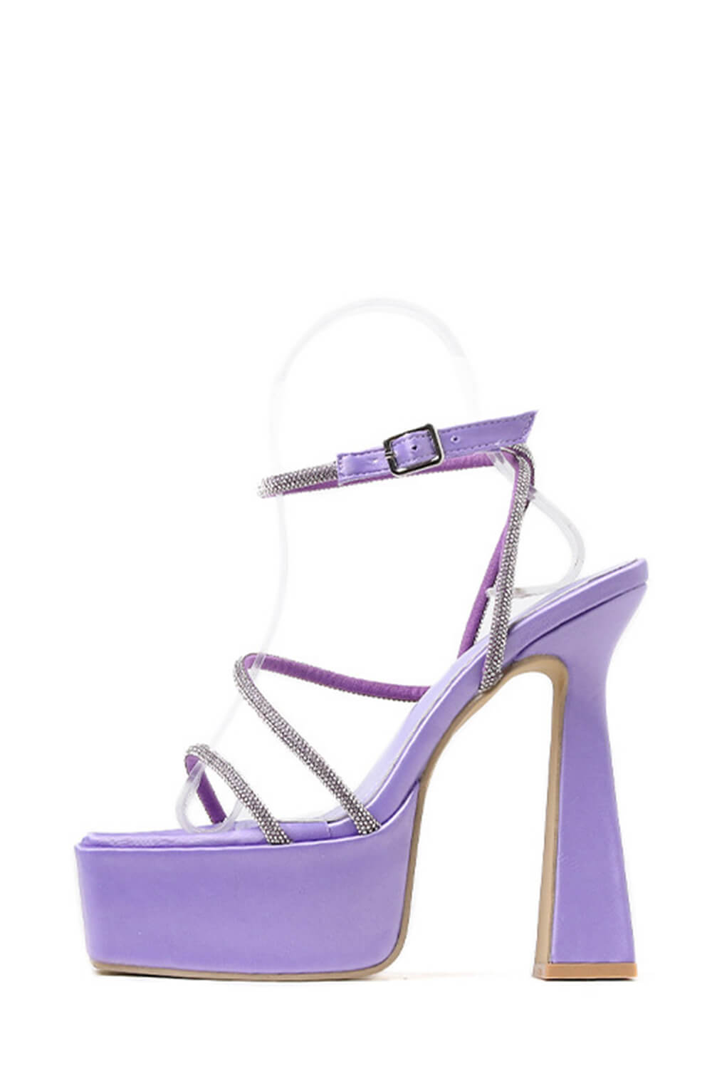 Lilac Ribbon Tie Wrap Around Square Toe Sculptured Heel – FloralKini