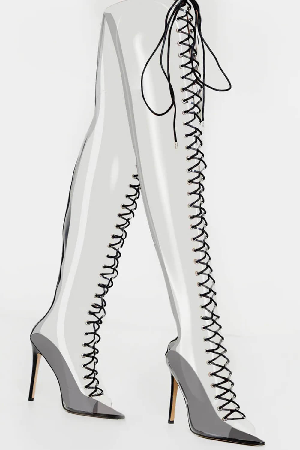 Mesh Cut Out Lace Up Peep Toe High Heeled Ankle Boots - Silver – FloralKini