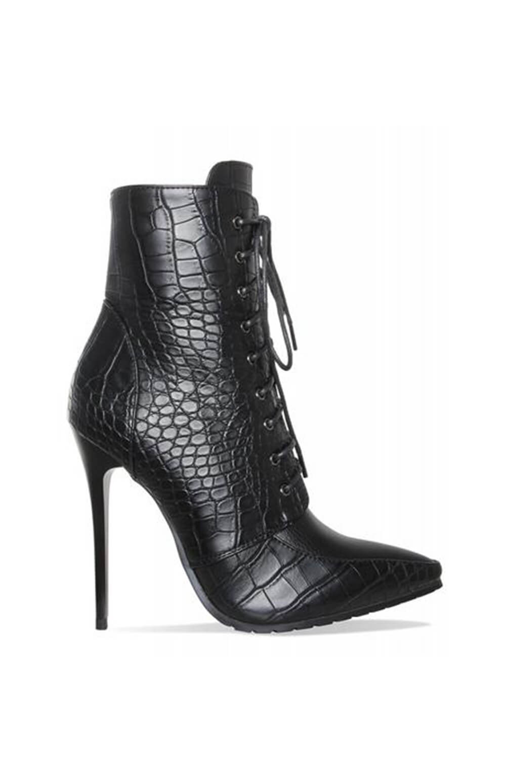 pointed croc ankle boots