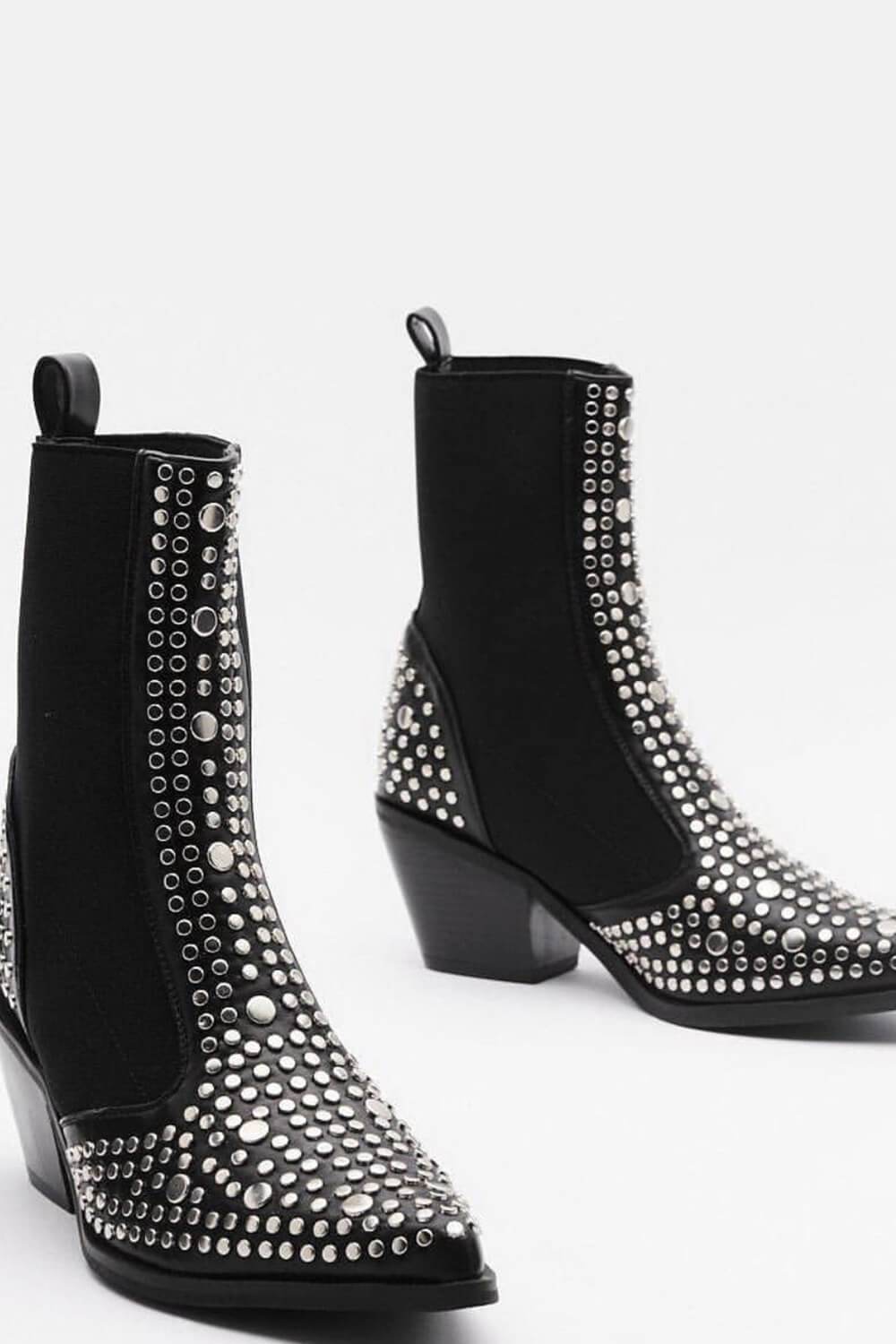 black spiked chelsea boots