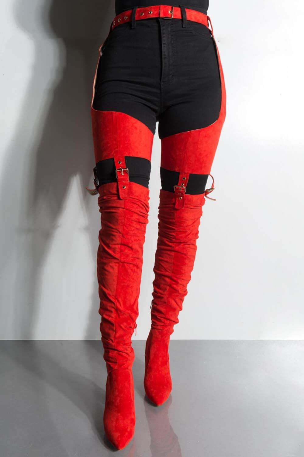 thigh high boot with belt