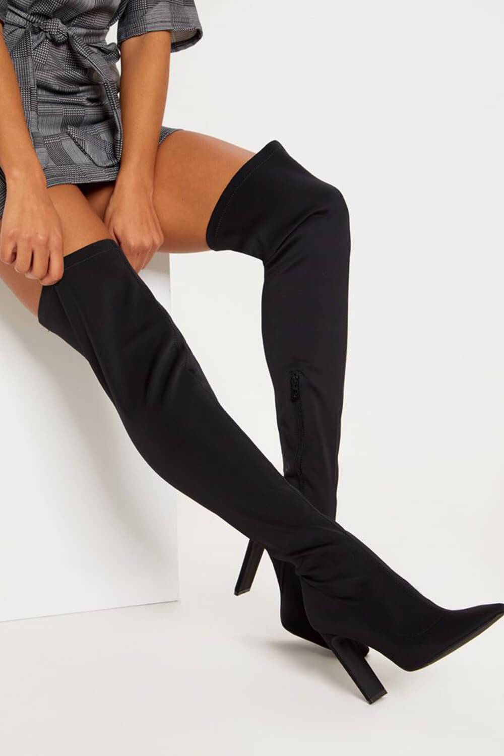 black thigh high sock boots