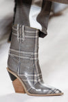 Plaid Print Croc Cut out Heel Mid Western Cowboy Boots