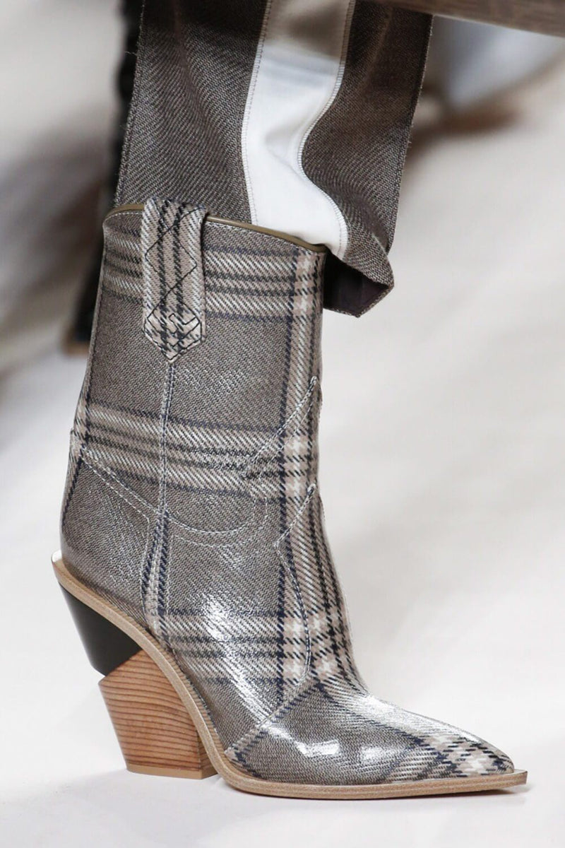 Plaid Print Croc Cut-Out Heel Mid 