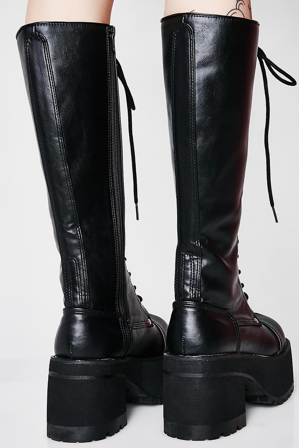 Black Chunky Platform Block Heel Knee High Boots – FloralKini