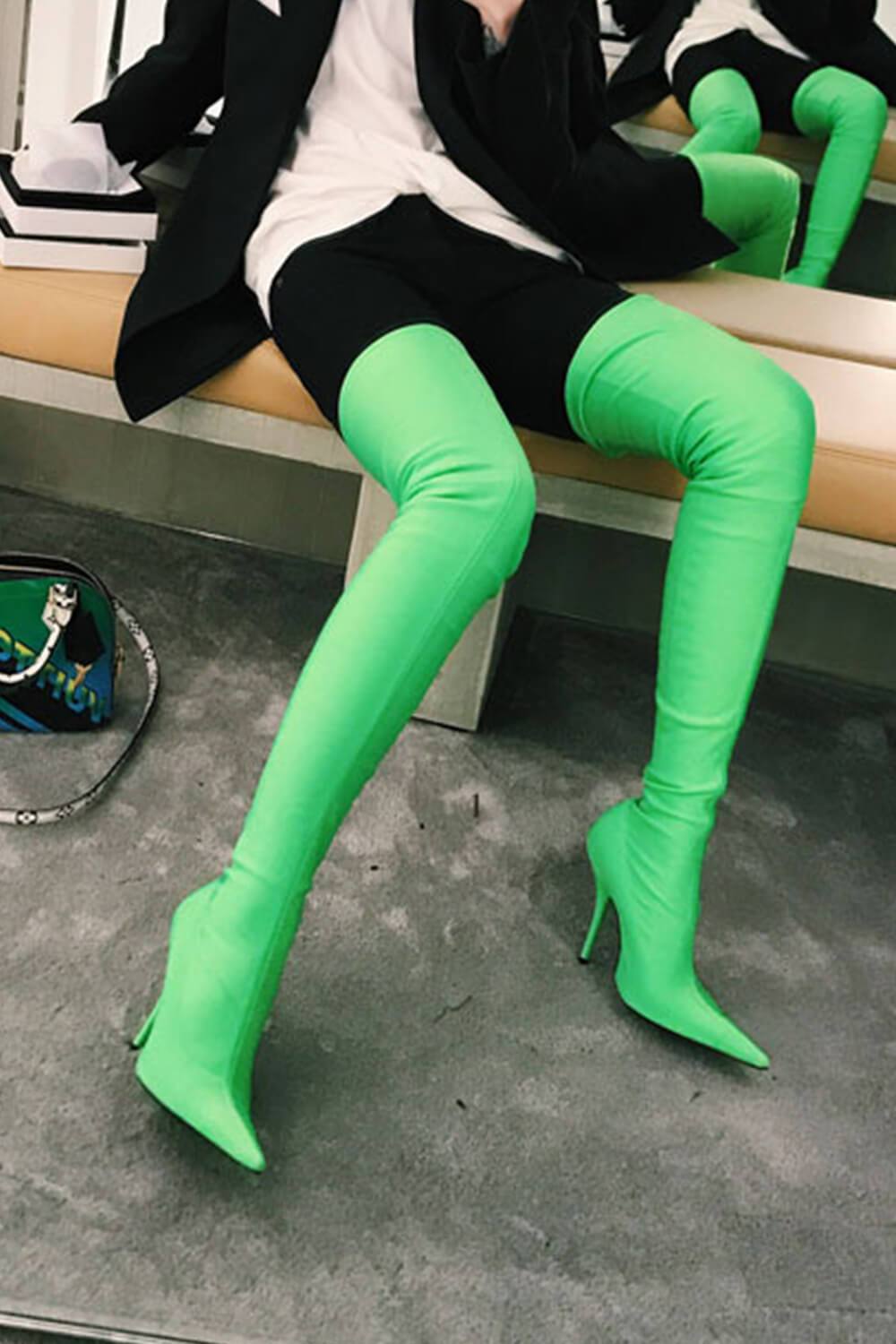 green thigh high boots