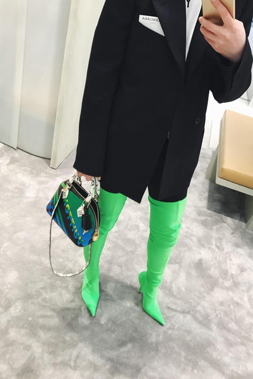 green satin boots