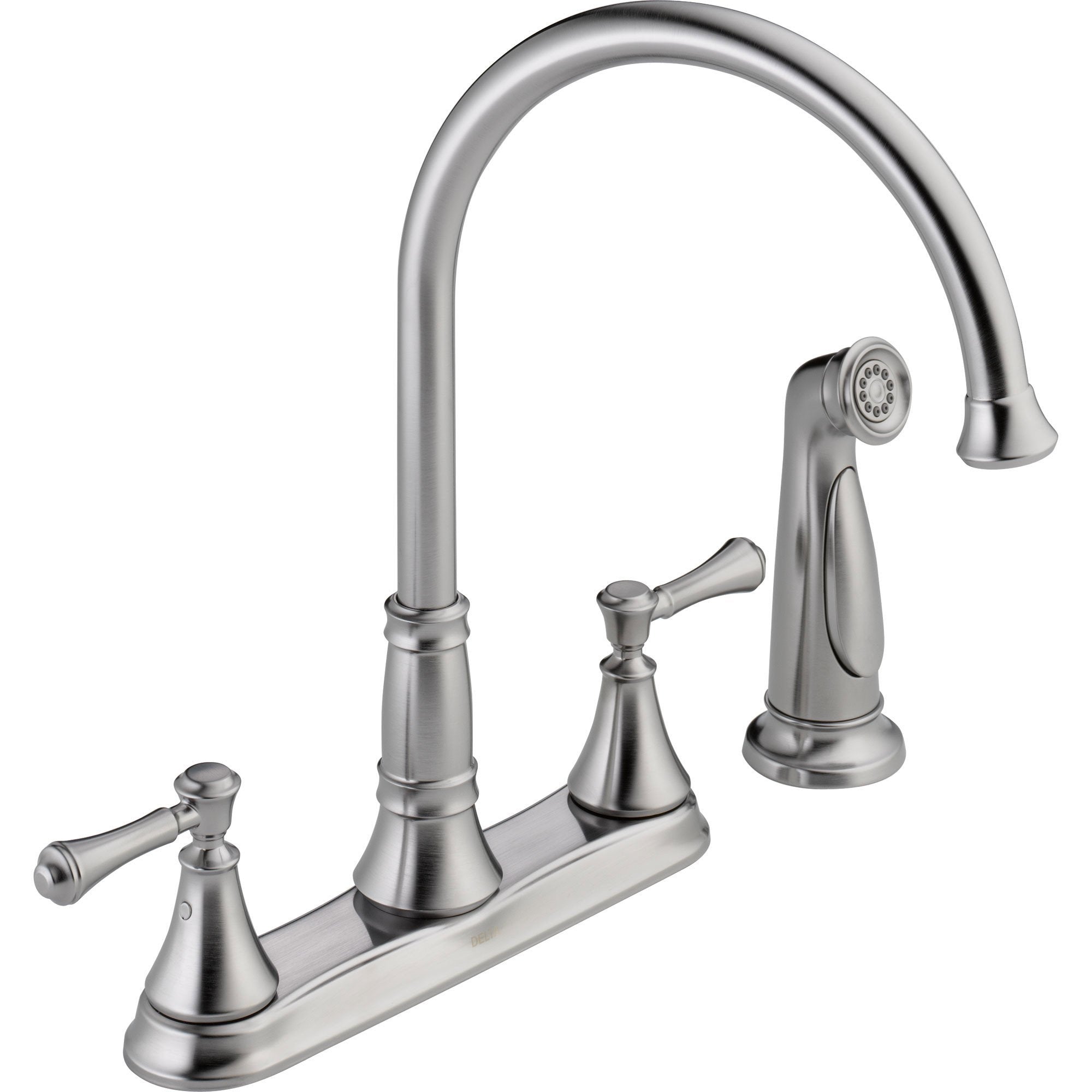 Delta Cassidy Gooseneck Arctic Stainless Kitchen Faucet With Side Spra Faucetlistcom