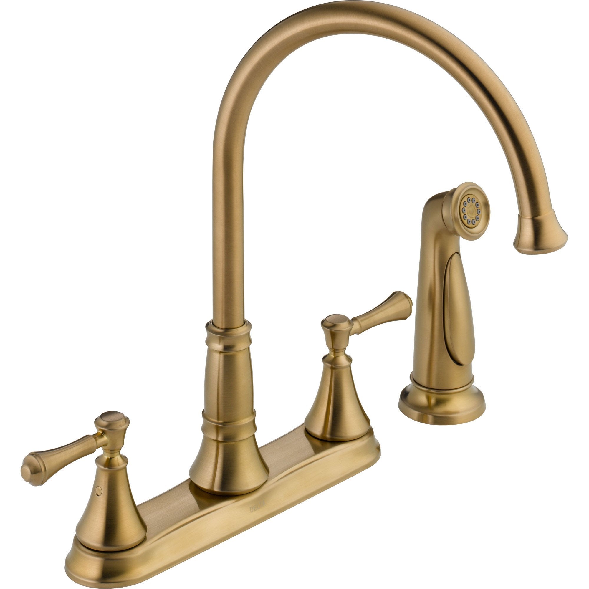 Delta Cassidy Gooseneck Champagne Bronze Kitchen Faucet With Side Spra Faucetlistcom
