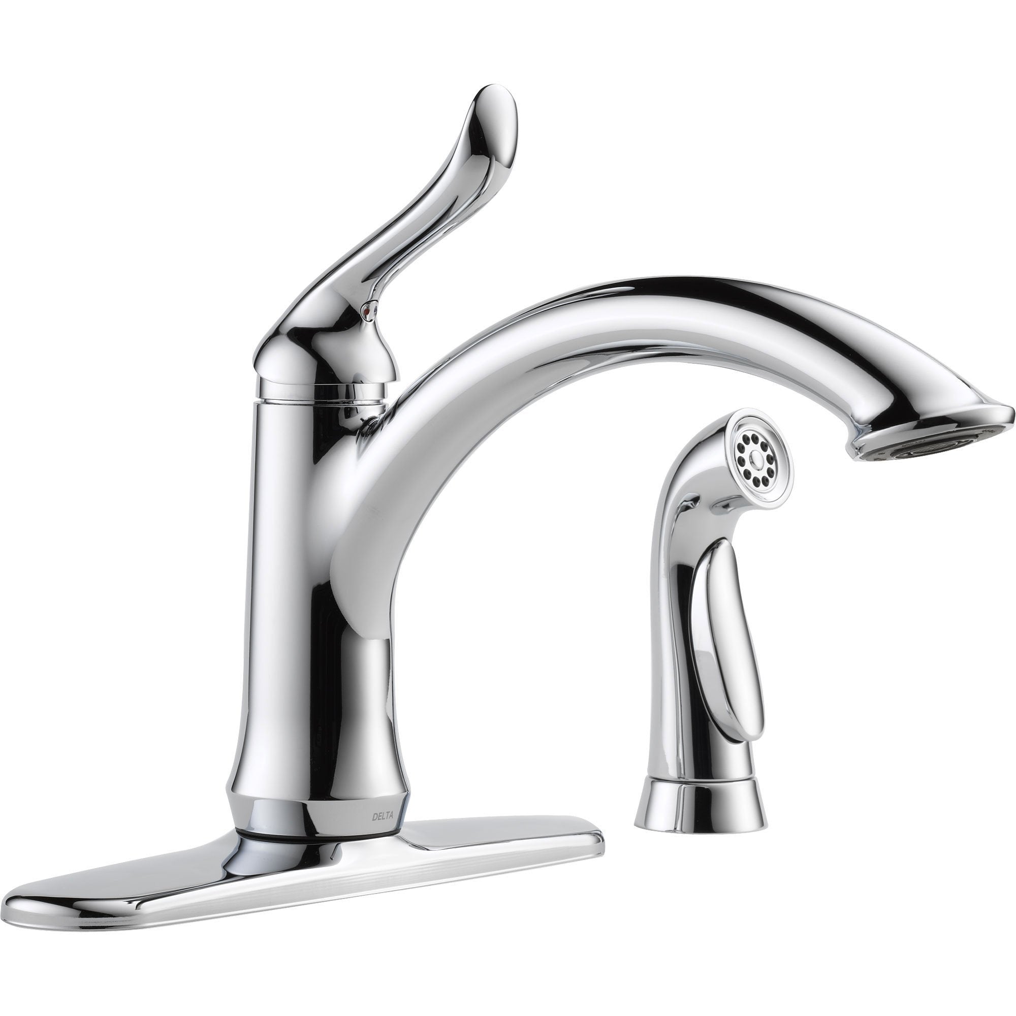 Delta Linden Polished Chrome Single Handle Kitchen Faucet With Sprayer Faucetlist Com