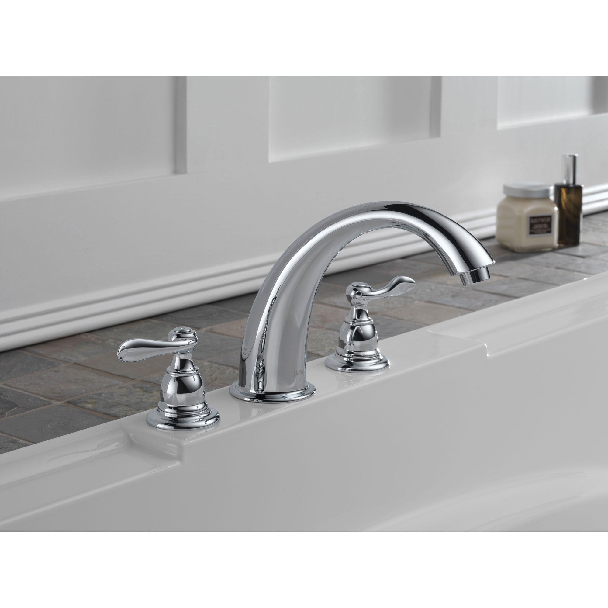 Delta Windemere Chrome Widespread Deck Mount Roman Tub Faucet Trim